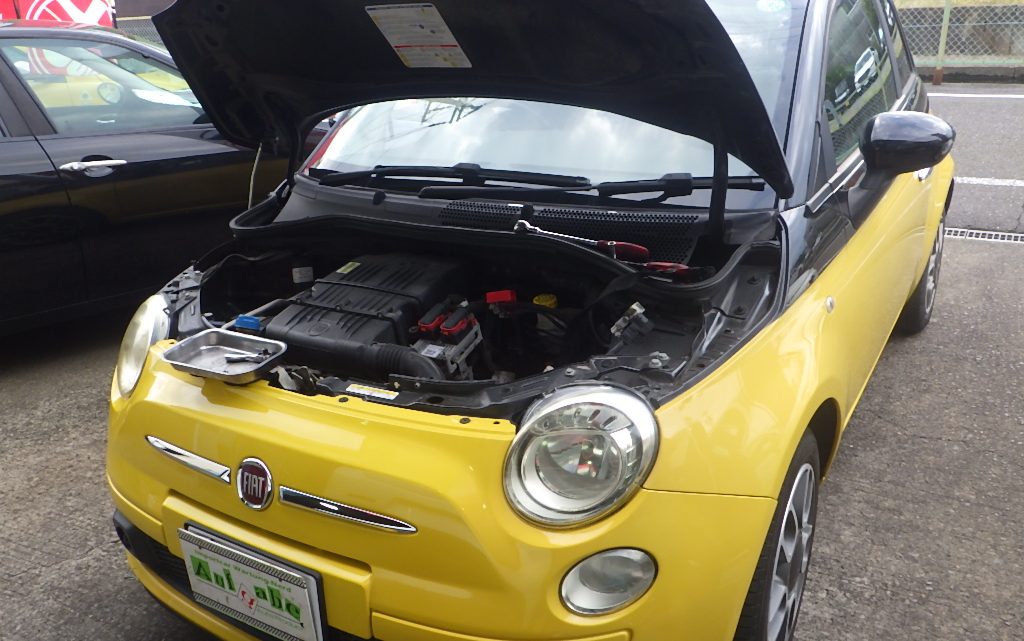 フィアット　５００　冷却水漏れ　サーモスタット交換